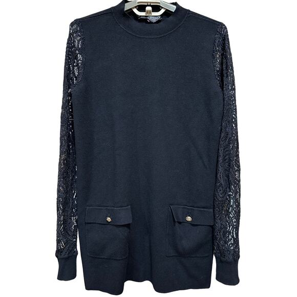 INC International Concepts Womens Sweater Size Large Black Lace Long Sleeve - Picture 1 of 6